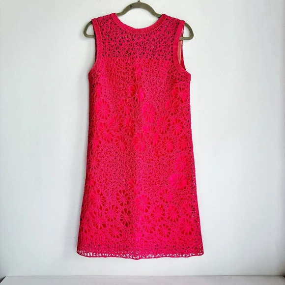 Vintage  Pink Sheath Dress Crochet Cordé Sleeveless M/L - Picture 2 of 8